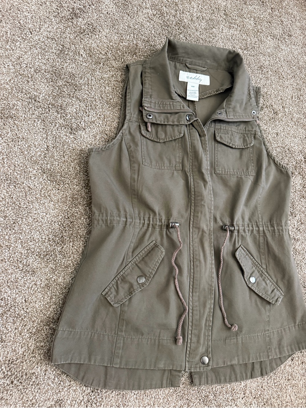 Sebby Olive Utility Drawstring Vest - Picture 4 of 9